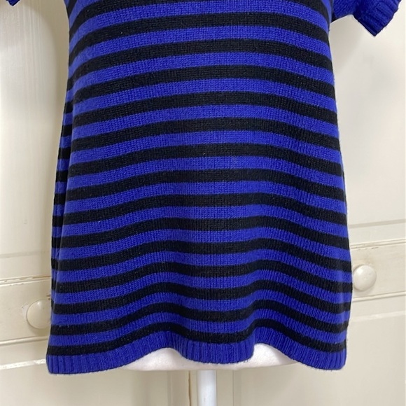 Theory Womens Christobal Cashmere Striped Blue Mock Neck Ribbed Trim Sweater Top - Picture 3 of 11